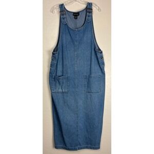 Boston Classics Womens Blue Denim Pinafore Overall Dress Maxi Cotton Sz 14 2144